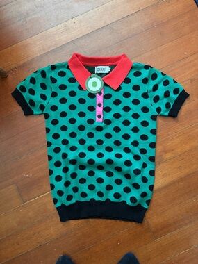 Oxknit Green & Black Polka Dot Polo with Red Collar